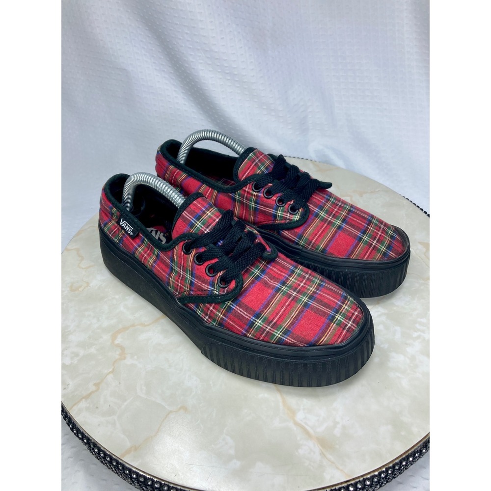 Vans Paityn Plaid Checkered Platform Shoes Womens 6 Red Tartan Lace Up Sneakers